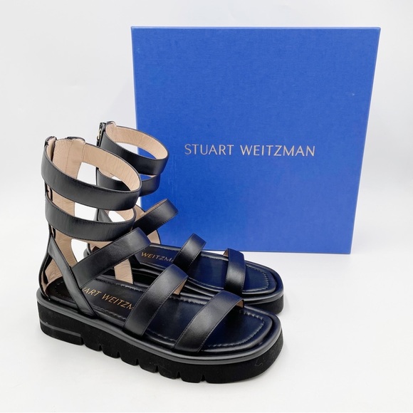 Stuart Weitzman Gala Lift Sandal Gladiator Black Leather - Picture 1 of 16